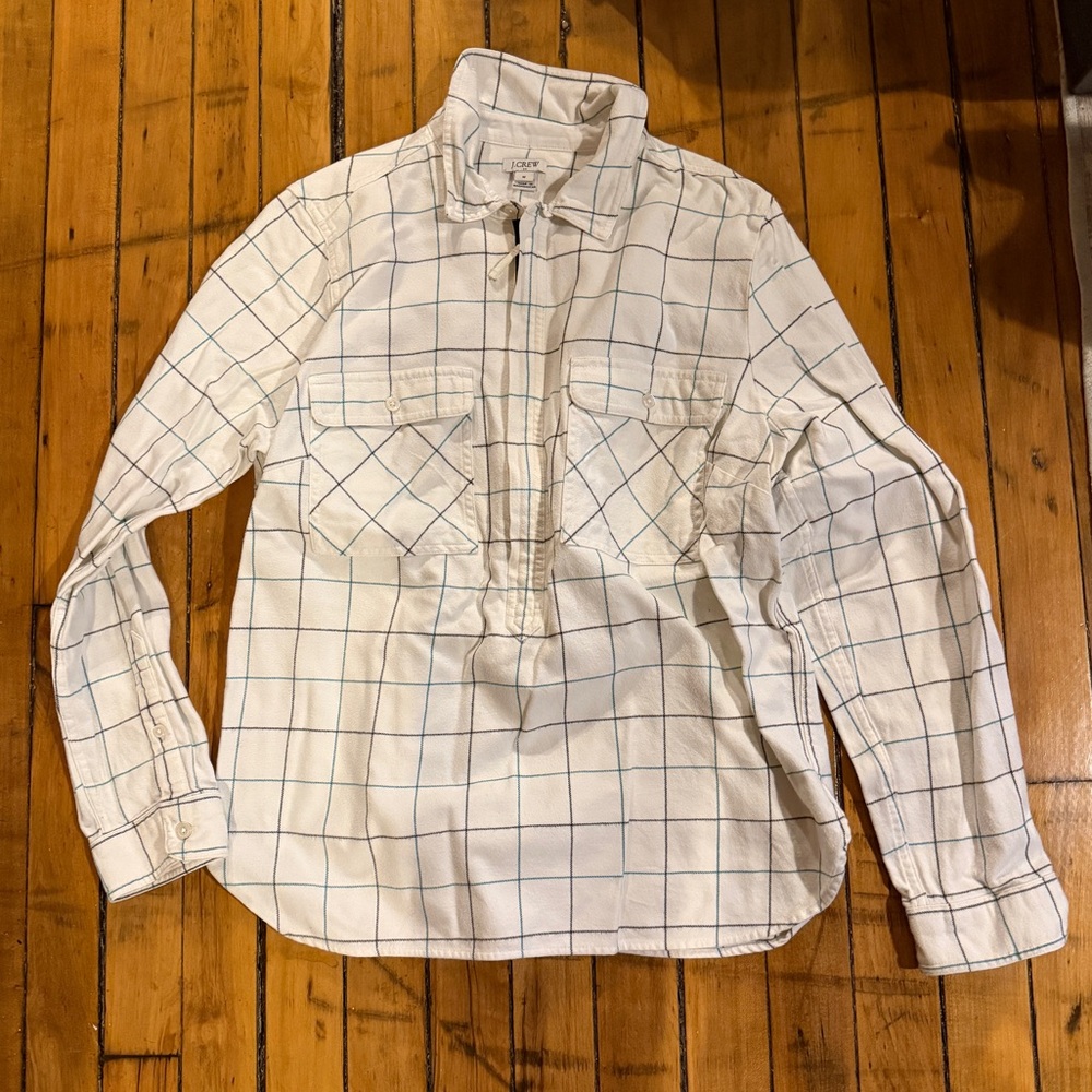 J. Crew Factory White and Blue Plaid Women's Top
